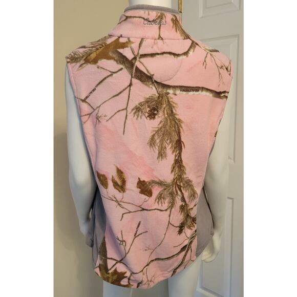 Cabela's Camo Fleece Vest Realtree Pink Women's Doe Camp Side Pockets Size L - Picture 4 of 9